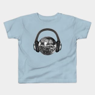 Silver Disco Ball with Headphones Kids T-Shirt